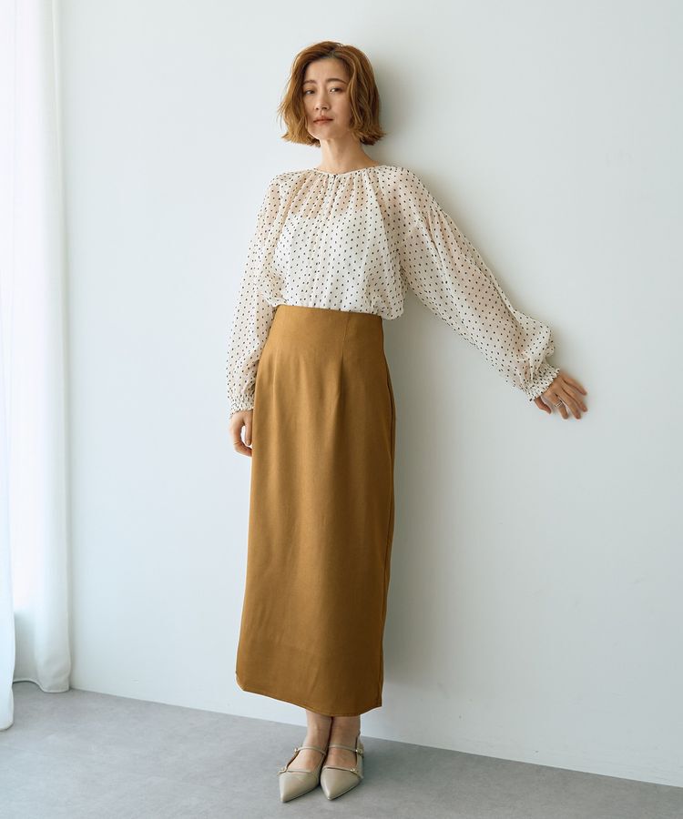 YECCA VECCA「シャイニーロングスカート」|タイト|