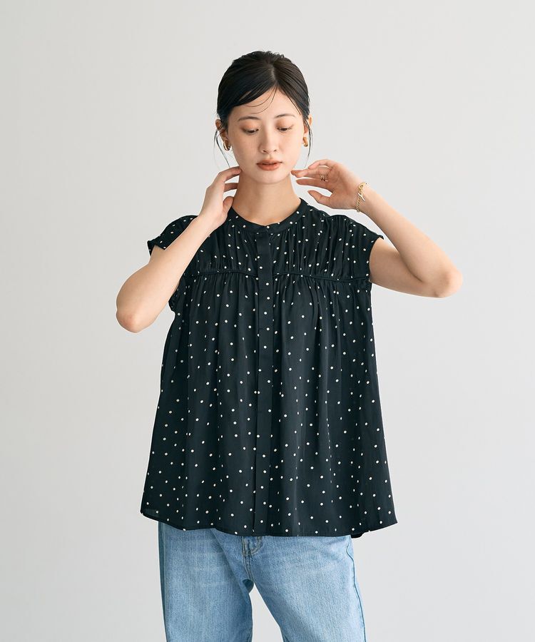 YECCA VECCA「ドット柄ギャザーブラウス」|シャツ・ブラウス|Black