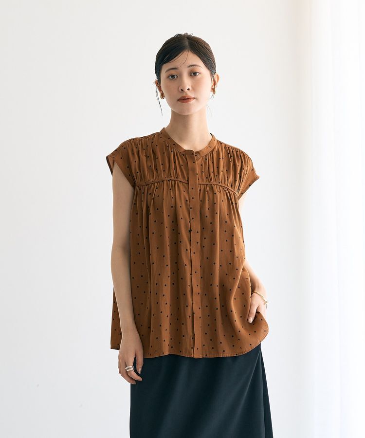 YECCA VECCA「ドット柄ギャザーブラウス」|シャツ・ブラウス|