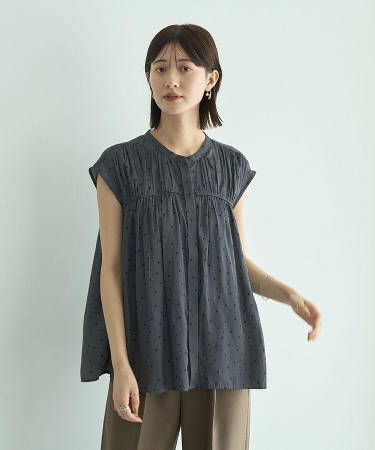 YECCA VECCA「ドット柄ギャザーブラウス」|シャツ・ブラウス|