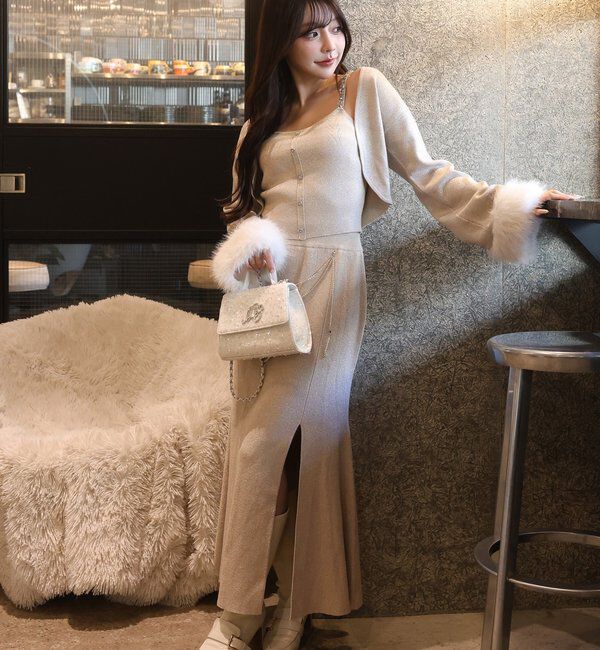  「袖ファーボレロ+キラキラビスチェSET」|ニット・セーター|