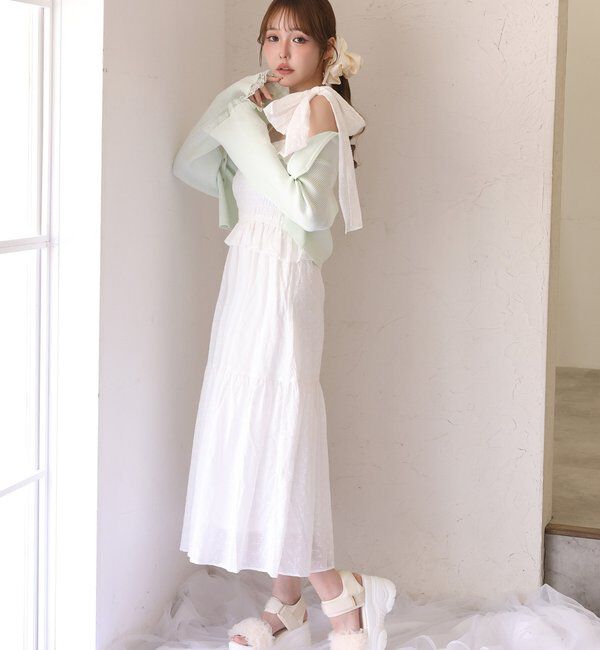  「【SMサイズ展開あり】肩リボンシャーリングキャミワンピ」|ワンピース|