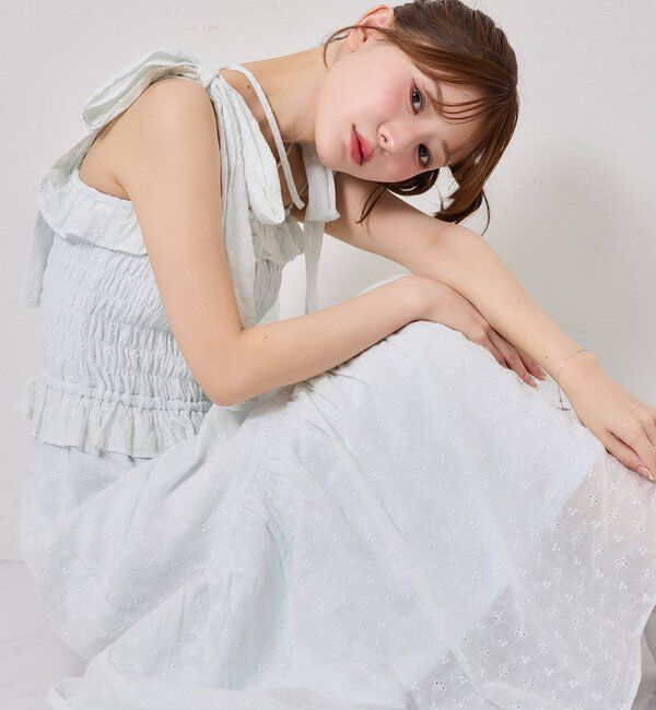  「【SMサイズ展開あり】肩リボンシャーリングキャミワンピ」|ワンピース|