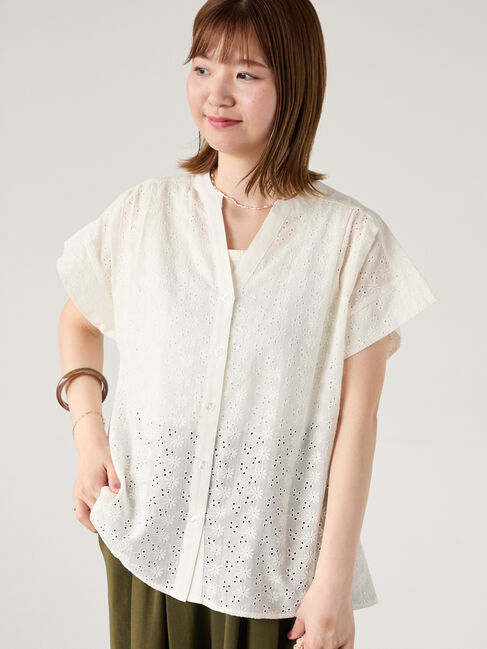 Lugnoncure「シフリー刺繍前開きブラウス」|シャツ・ブラウス|オフホワイト
