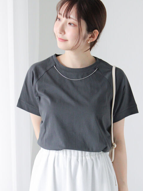 Te chichi TERRASSE「ネックレス付きTシャツ」|Tシャツ・カットソー|チャコールグレー