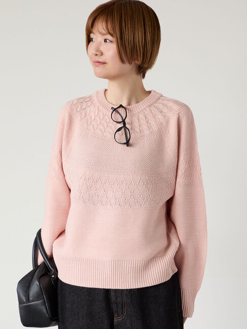 Lugnoncure「求心柄編みクルーネックニット」|ニット・セーター|ピンク