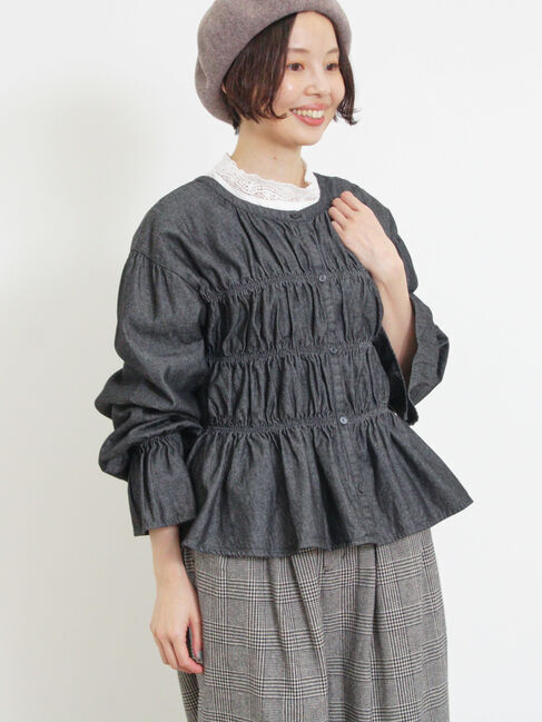 Samansa Mos2「デニム/ツイルシャーリングブラウス」|シャツ・ブラウス|ブラック