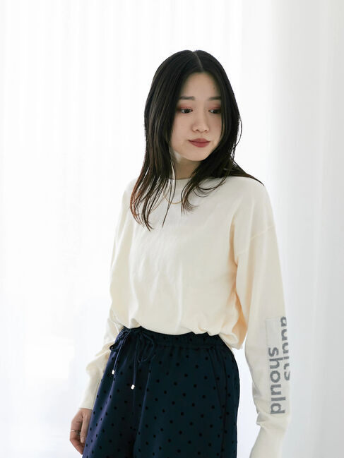 Samansa Mos2 blue「◎袖ロゴニットプルオーバー」|ニット・セーター|