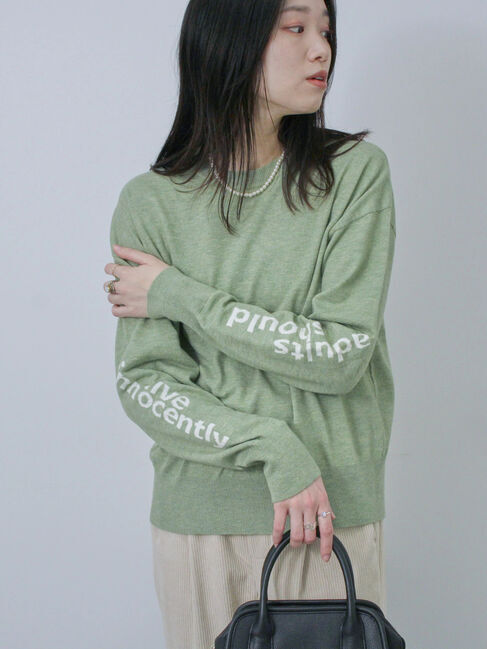 Samansa Mos2 blue「◎袖ロゴニットプルオーバー」|ニット・セーター|