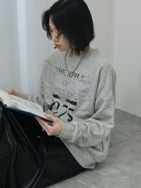 Samansa Mos2 blue「◎ロゴレーススウェット」|Tシャツ・カットソー|