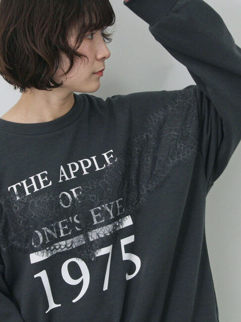 Samansa Mos2 blue「◎ロゴレーススウェット」|Tシャツ・カットソー|チャコールグレー