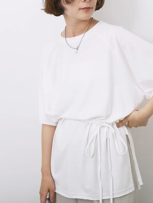 Samansa Mos2 blue「◎【接触冷感】ウエストリボンTシャツ」|Tシャツ・カットソー|