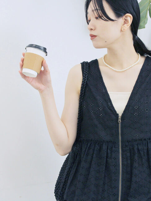 Samansa Mos2 blue「カットワークレースベスト」|シャツ・ブラウス|