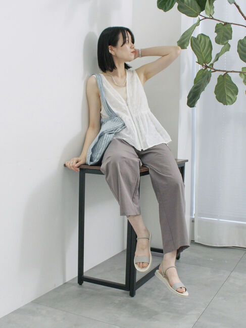 Samansa Mos2 blue「カットワークレースベスト」|シャツ・ブラウス|