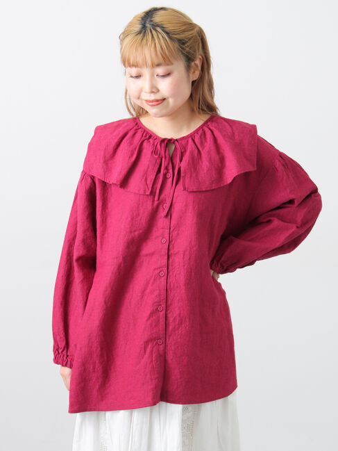 Samansa Mos2「【Cross&times;Linen】セーラーカラーブラウス」|シャツ・ブラウス|レッド