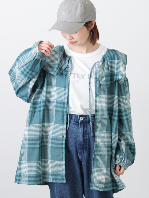 Samansa Mos2「【Cross&times;Linen】セーラーカラーブラウス」|シャツ・ブラウス|グリーン