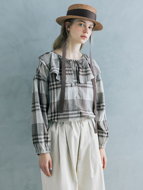 Samansa Mos2「【Cross&times;Linen】セーラーカラーブラウス」|シャツ・ブラウス|モカ