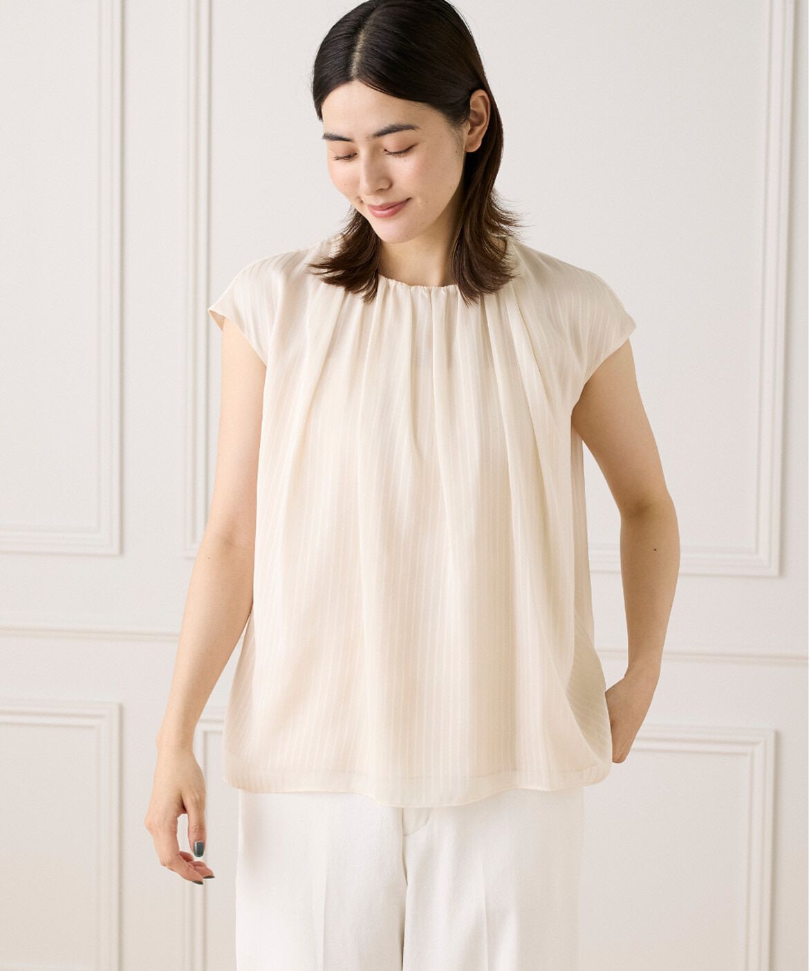 INED「シアーストライプブラウス　」|シャツ・ブラウス|アイボリー2
