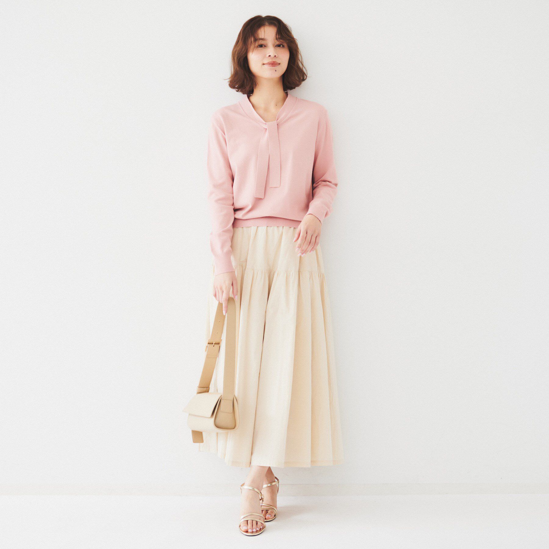 UNTITLED「【アンサンブル可能】ボウタイ 配色プルオーバーニット」|ニット・セーター|