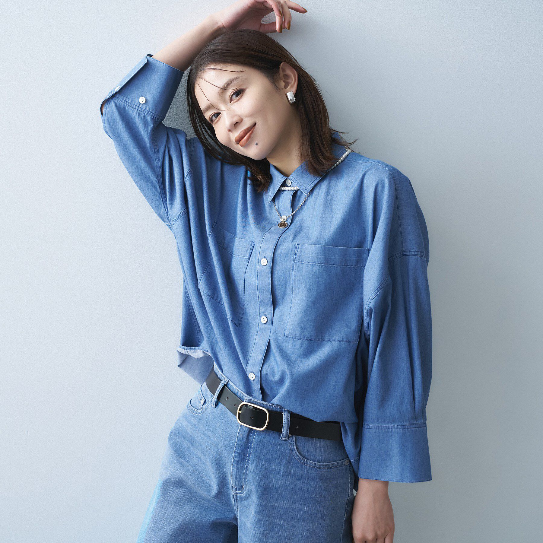 UNTITLED「エアリーデニムシャツ」|シャツ・ブラウス|ブルー(091)
