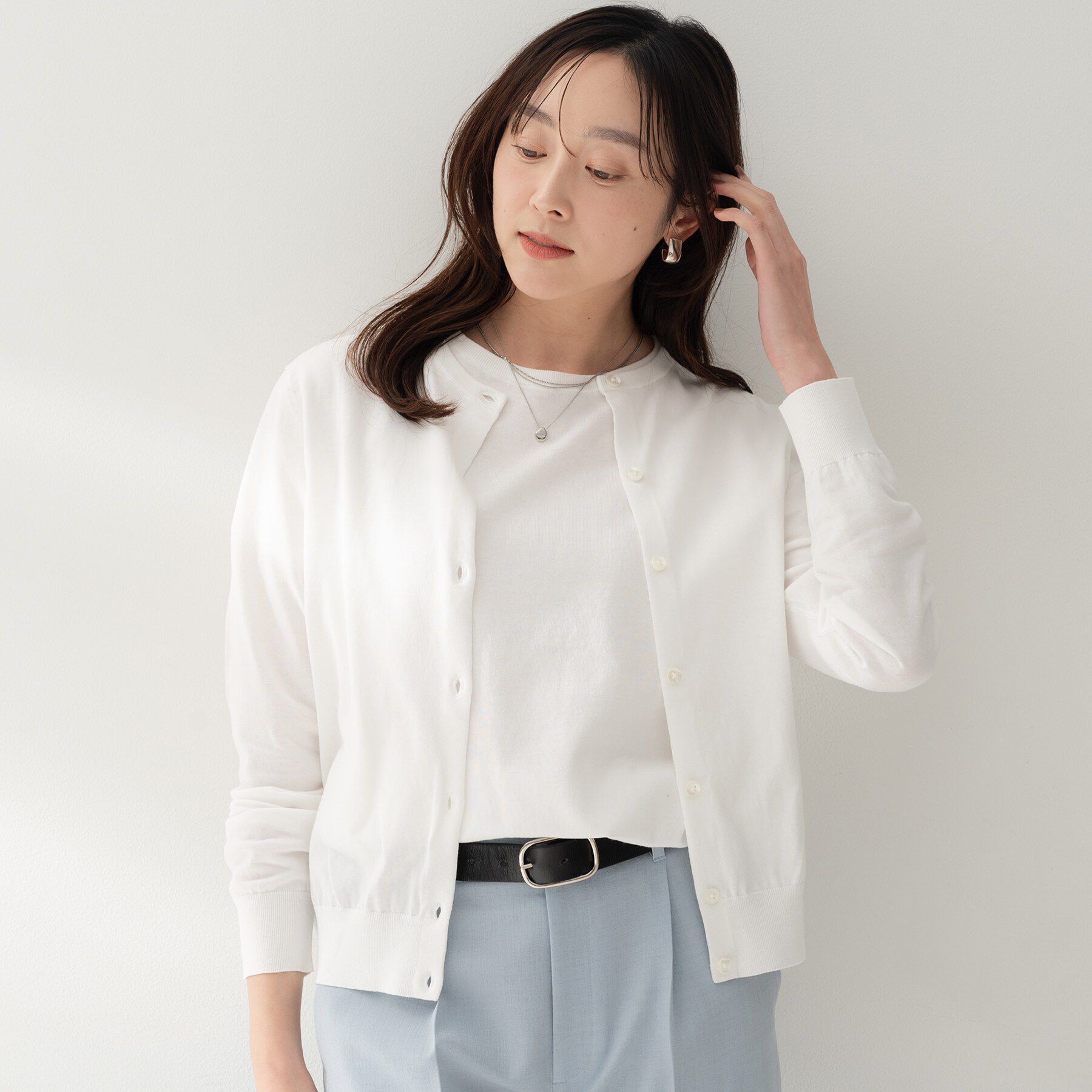 UNTITLED「コットンクルーネックカーディガン」|カーディガン|