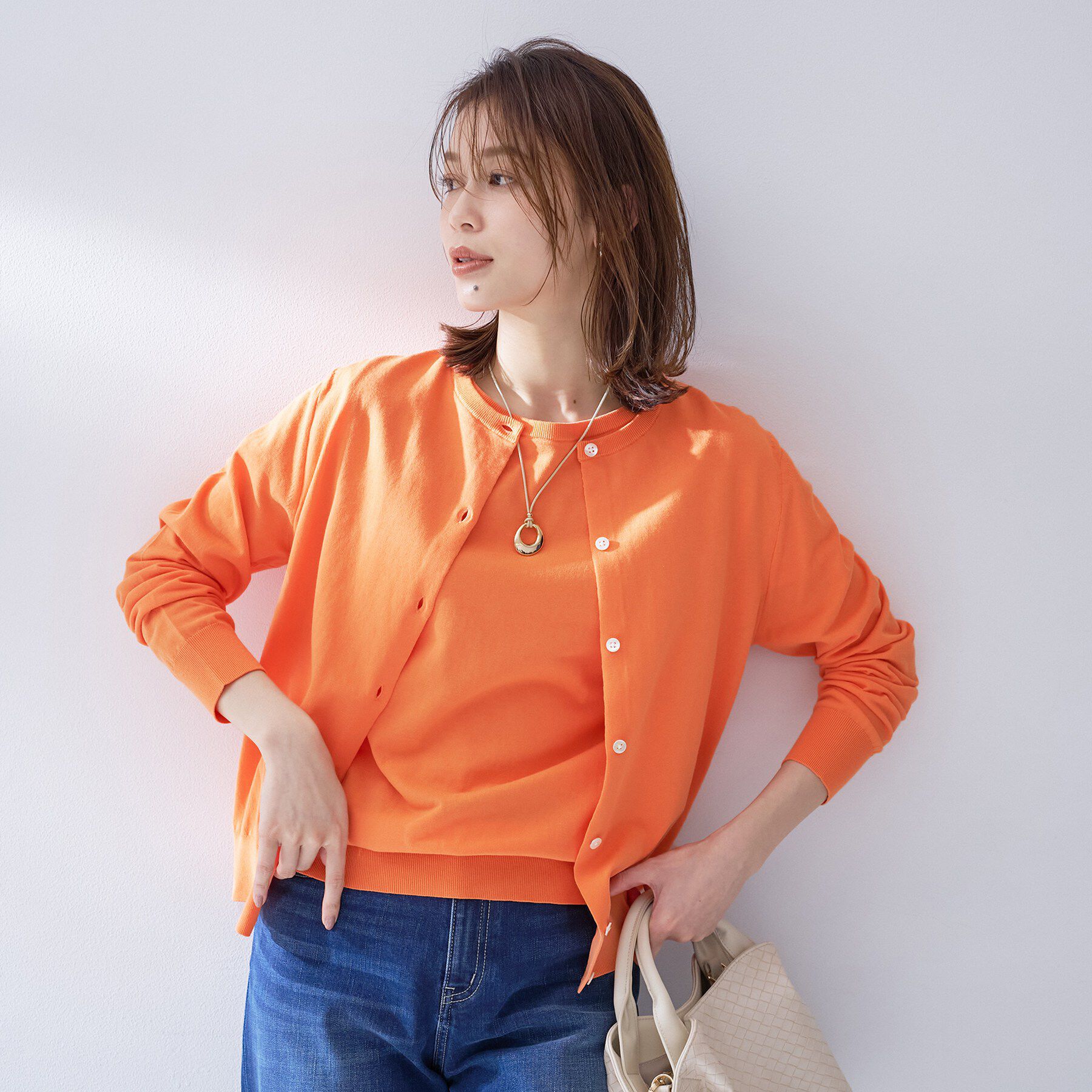 UNTITLED「コットンクルーネックカーディガン」|カーディガン|