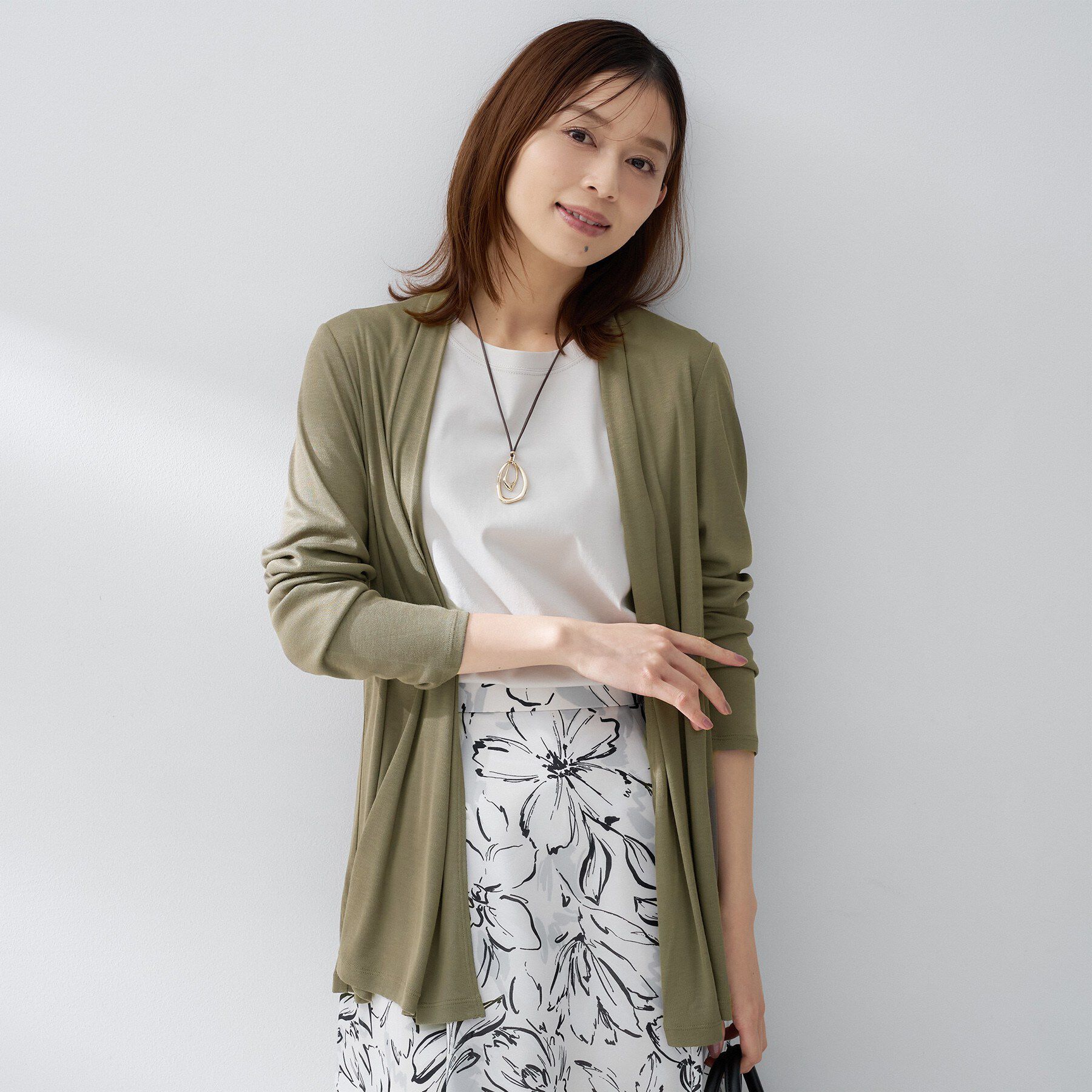 UNTITLED「フライスジャージカーディガン」|カーディガン|カーキ(027)