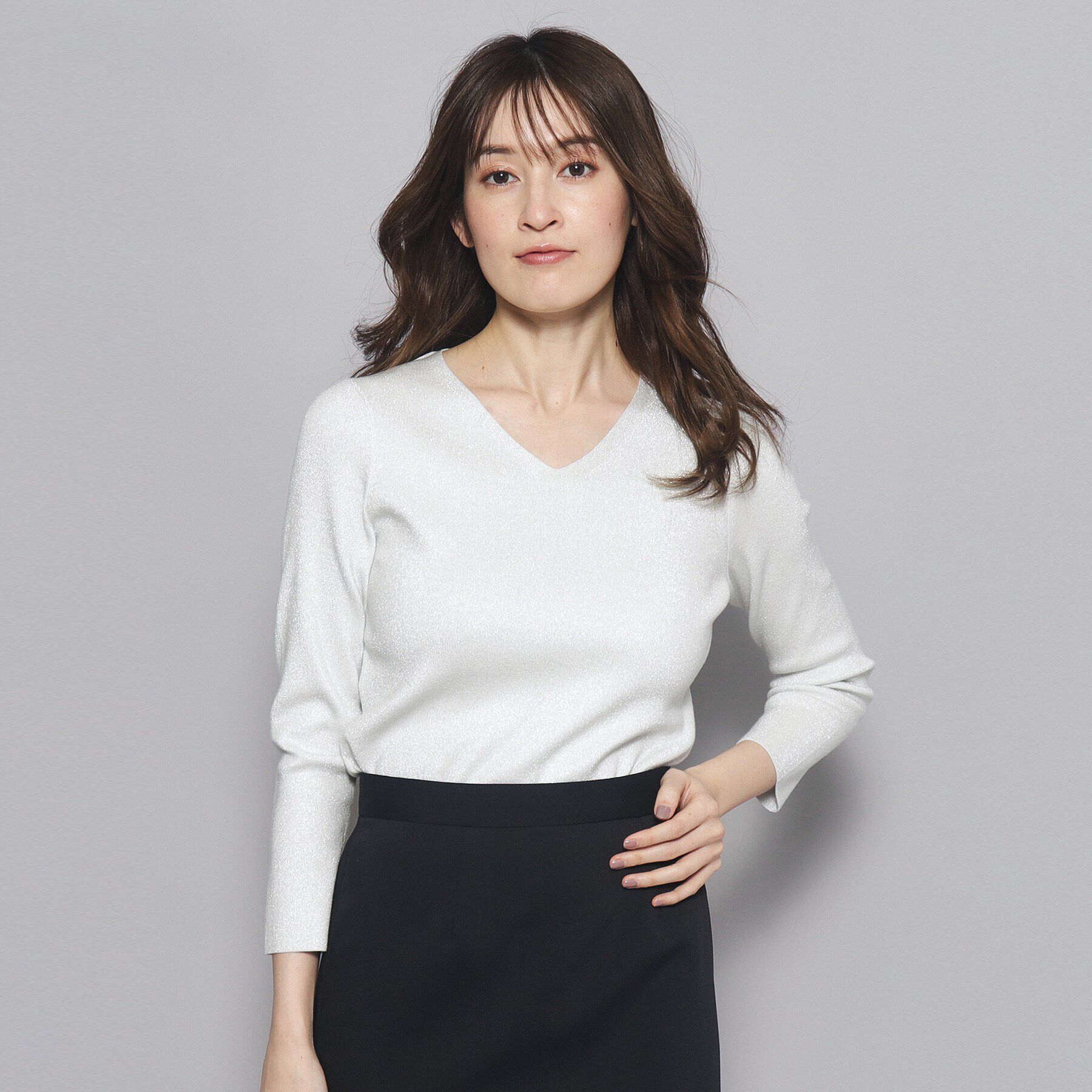 COUP DE CHANCE「【洗える／Vネック】華やかなラメ入りニットプルオーバー」|ニット・セーター|