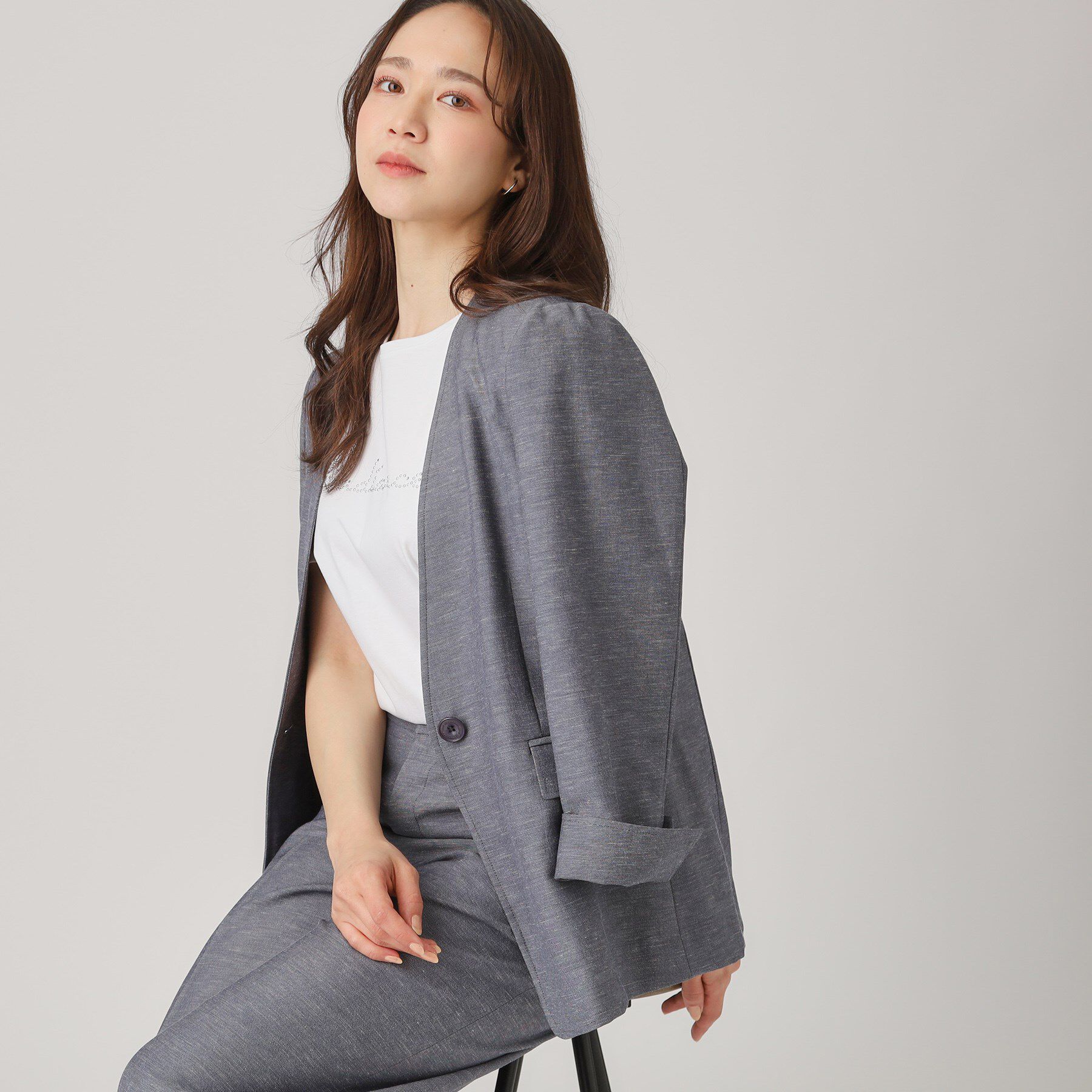 COUP DE CHANCE「【洗える／日本製】ノーカラージャケット」|ノーカラージャケット|ブルー(092)