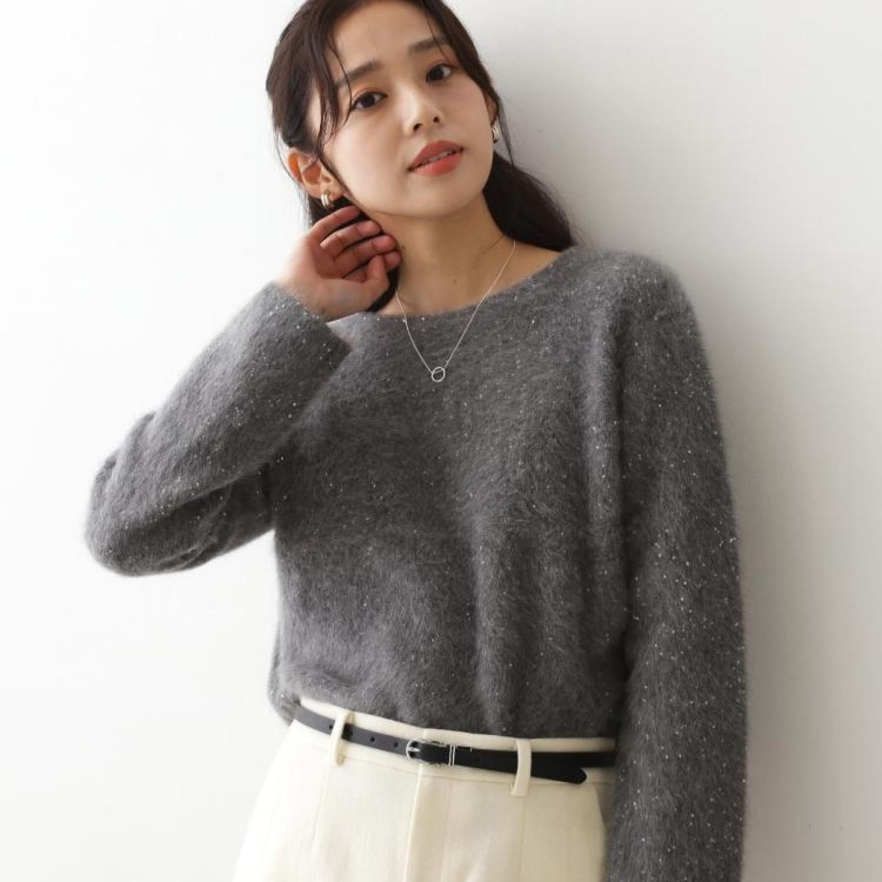 COUP DE CHANCE「【フォックス混／軽い着心地】ショート丈ニットトップス」|ニット・セーター|グレー(012)