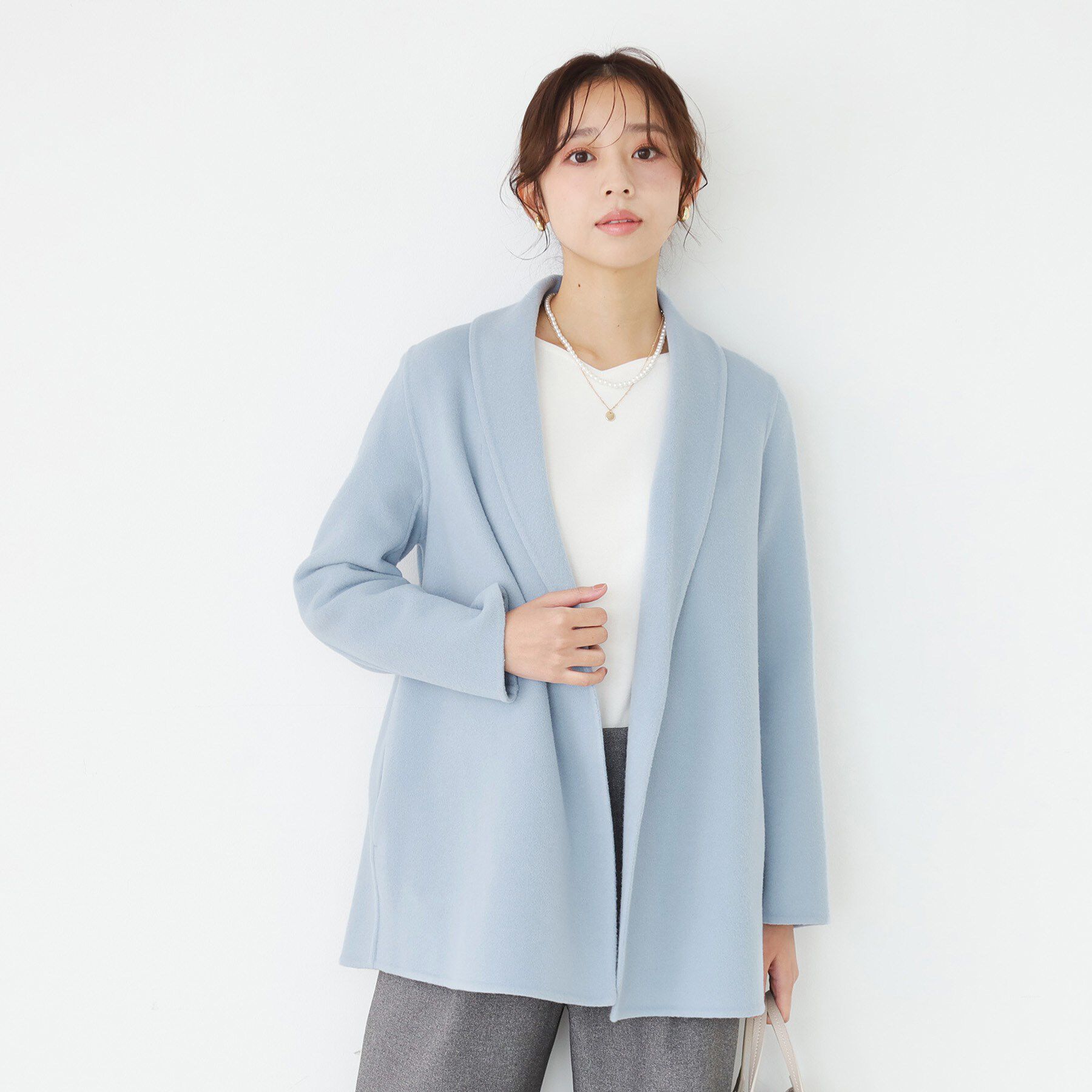 COUP DE CHANCE「【リバー仕立て／裏地無し】軽く羽織れるウールリバーコート」|ステンカラーコート|