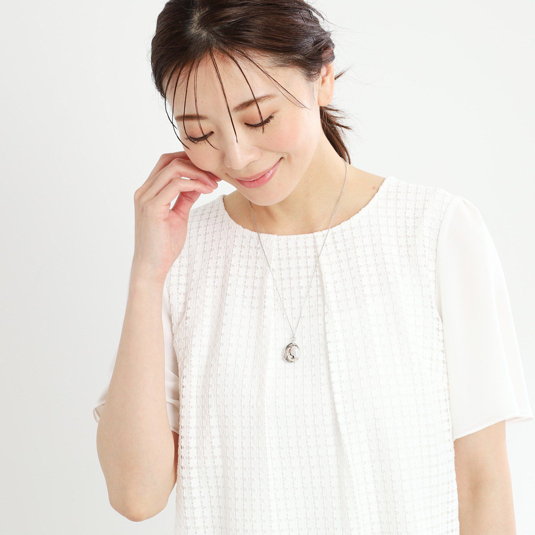 Reflect「【夏SALE／チェーン長さ調節可】パール調＋プレートパーツネックレス」|ネックレス|