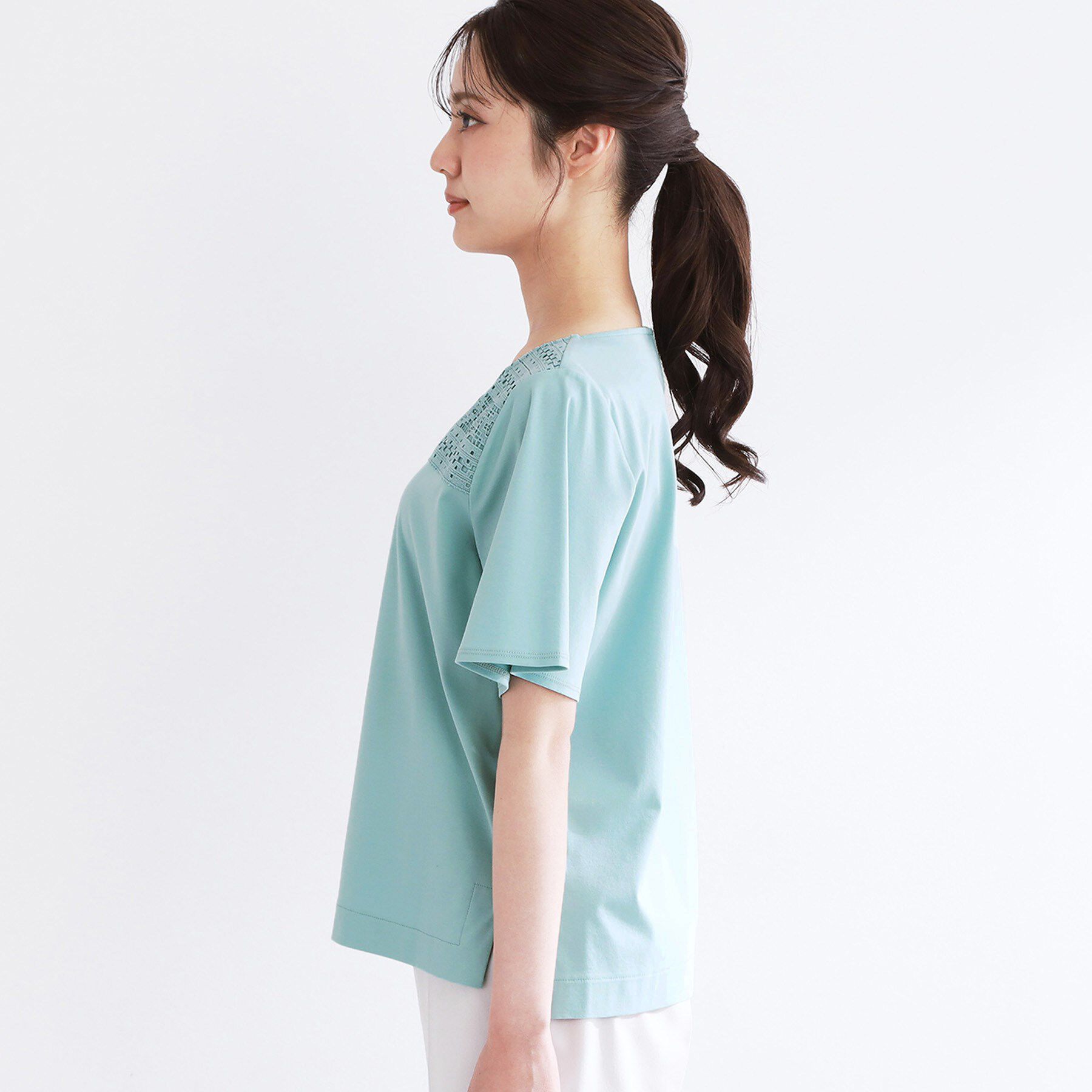 Reflect「【手洗い可】レースデザインジャージTシャツ」|Tシャツ・カットソー|