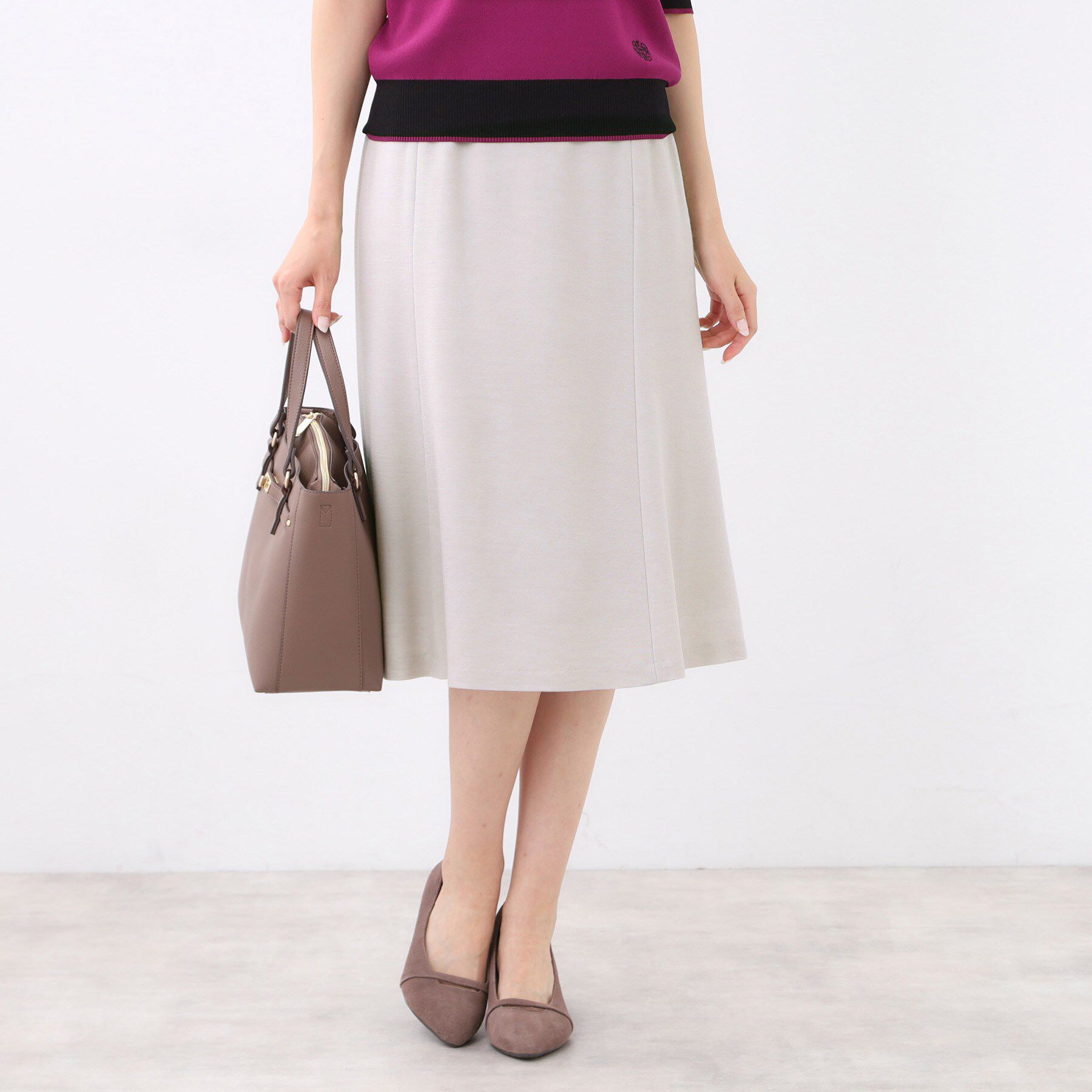 Reflect「【匠シリーズ／すっきり細見え／セットアップ可】ソフトフレアスカート」|スカート|グレージュ(050)