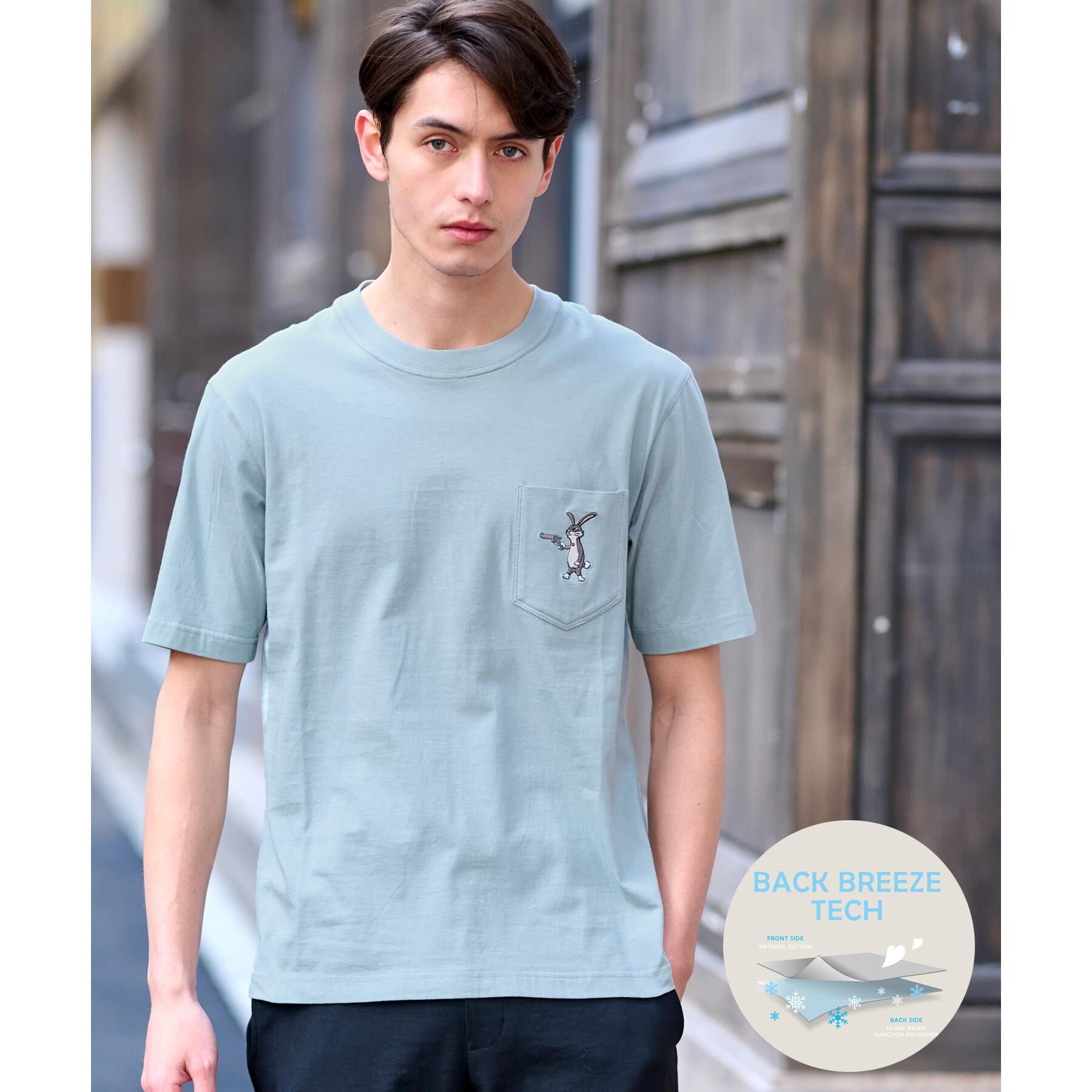 DRESSTERIOR「【接触冷感/UVカット】BACK BREEZE TECH ラビットポケTシャツ」|Tシャツ・カットソー|ミントグリーン(02