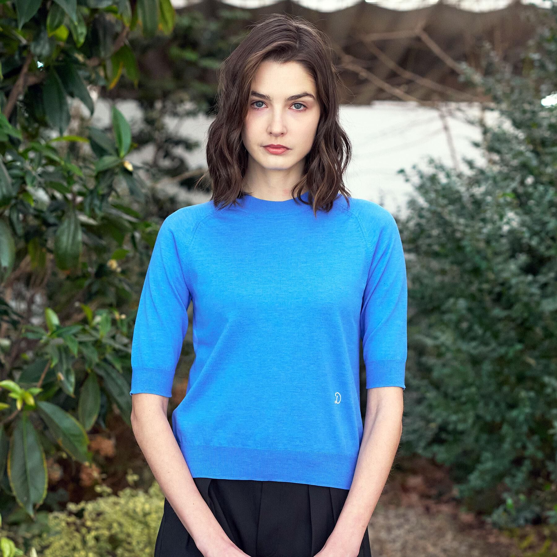 DRESSTERIOR「【ウォッシャブル】コットンシルクハーフスリーブニット」|ニット・セーター|ブルー(093)