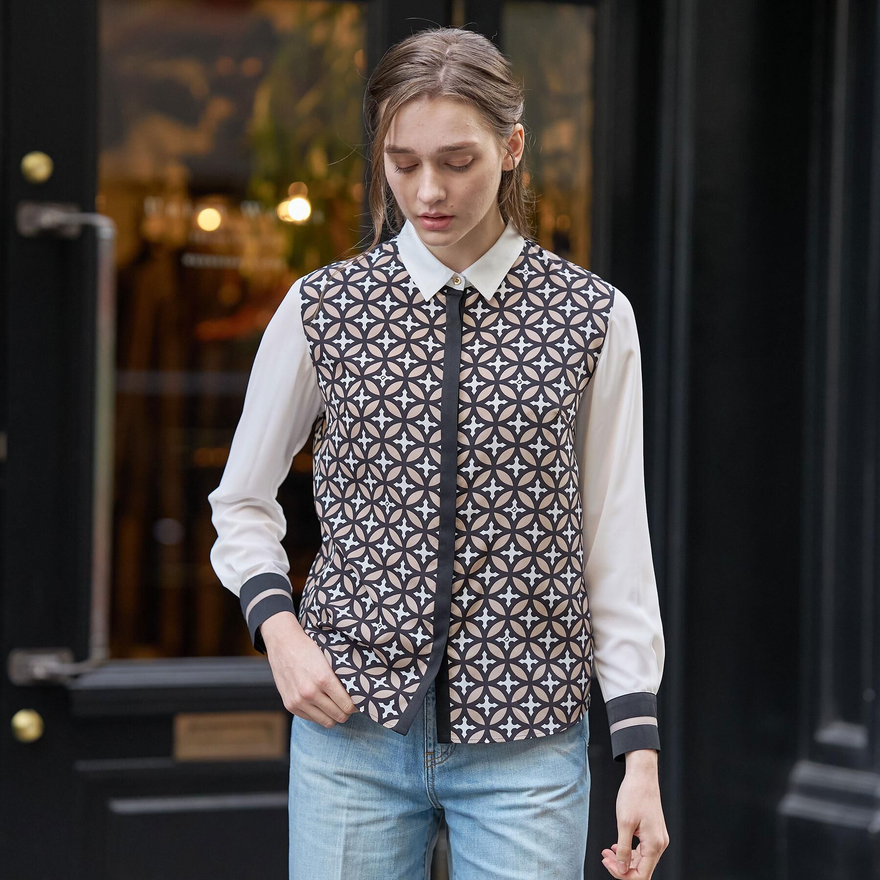 DRESSTERIOR「【着映え/ウォッシャブル】オーバーラップサークル コンビシャツ」|シャツ・ブラウス|