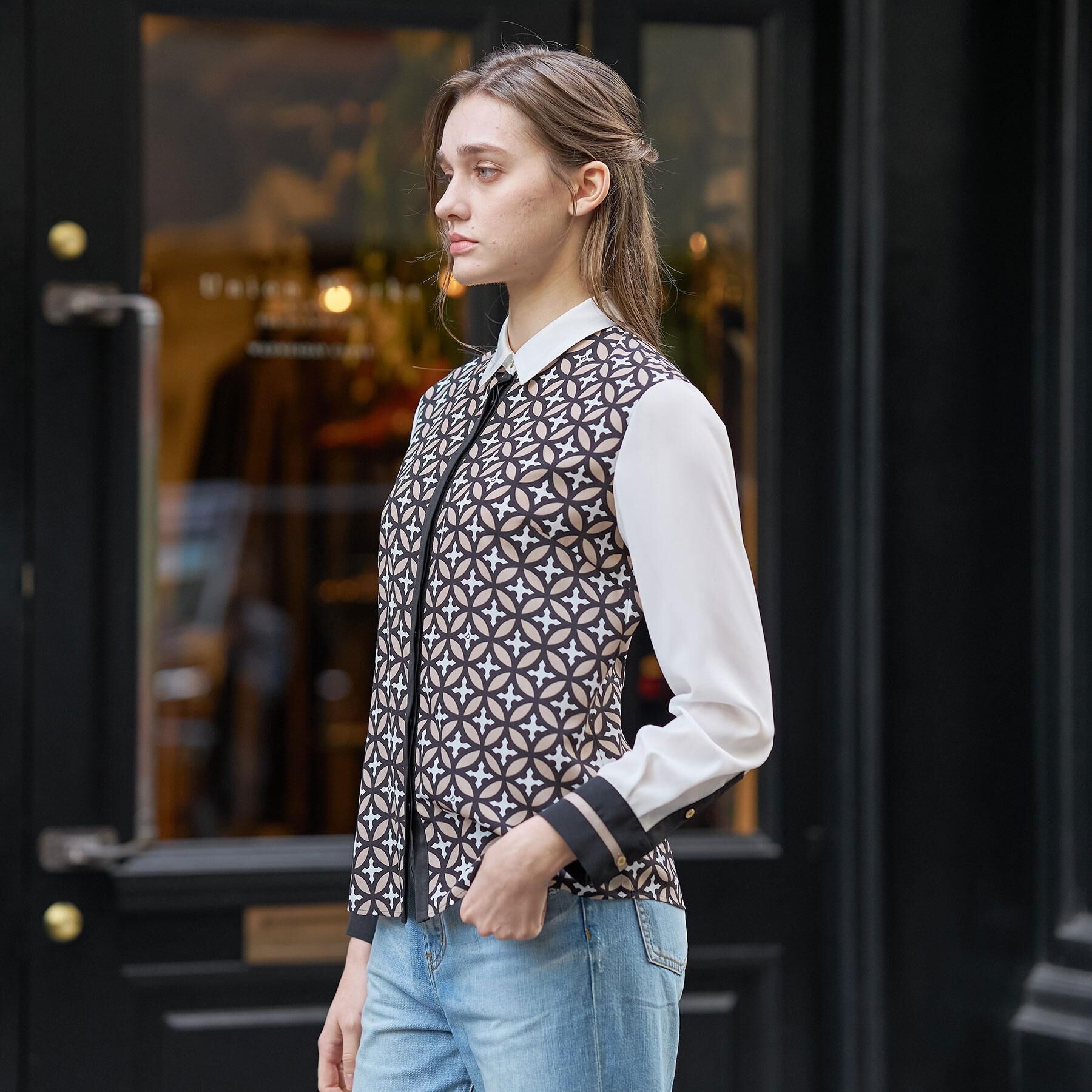 DRESSTERIOR「【着映え/ウォッシャブル】オーバーラップサークル コンビシャツ」|シャツ・ブラウス|