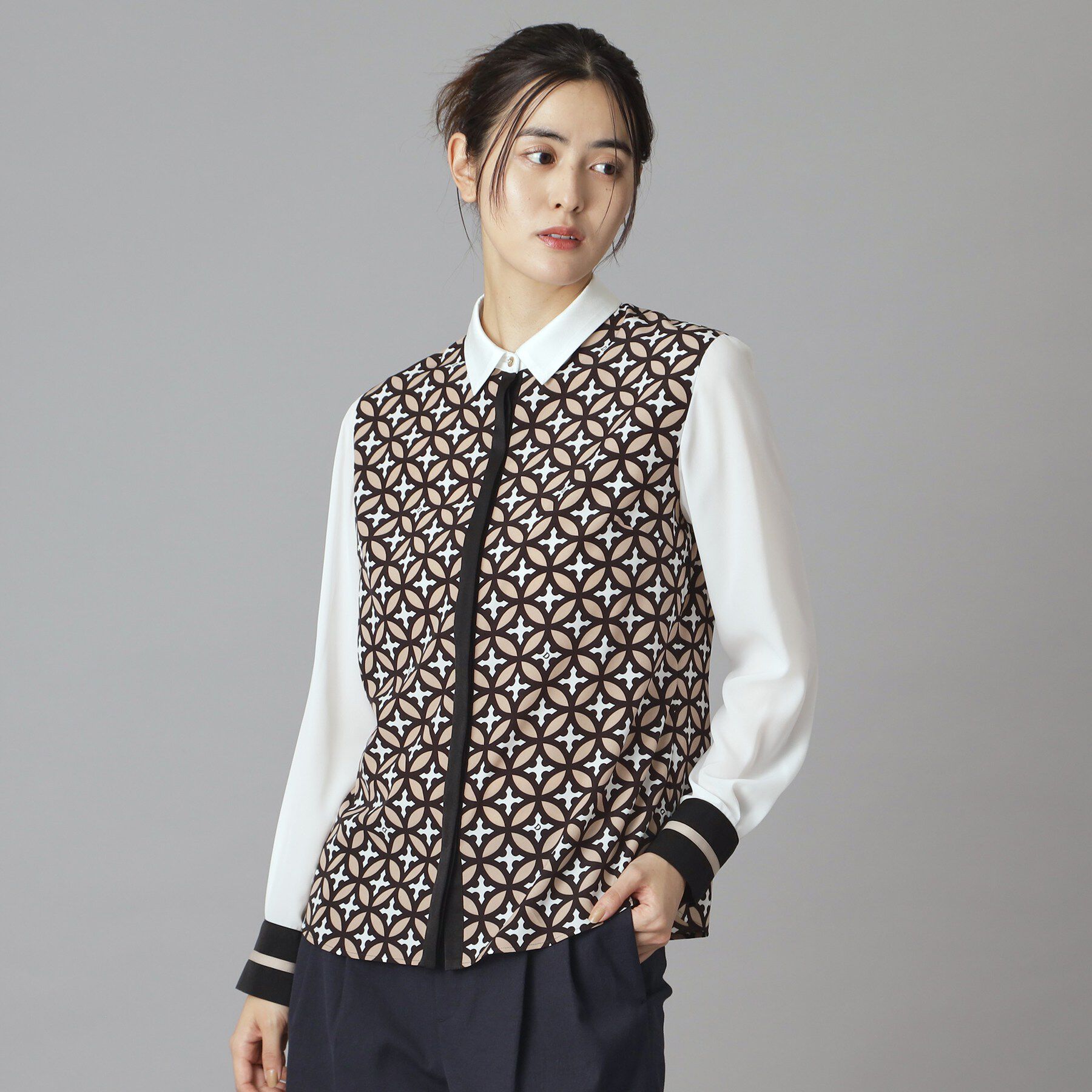 DRESSTERIOR「【着映え/ウォッシャブル】オーバーラップサークル コンビシャツ」|シャツ・ブラウス|