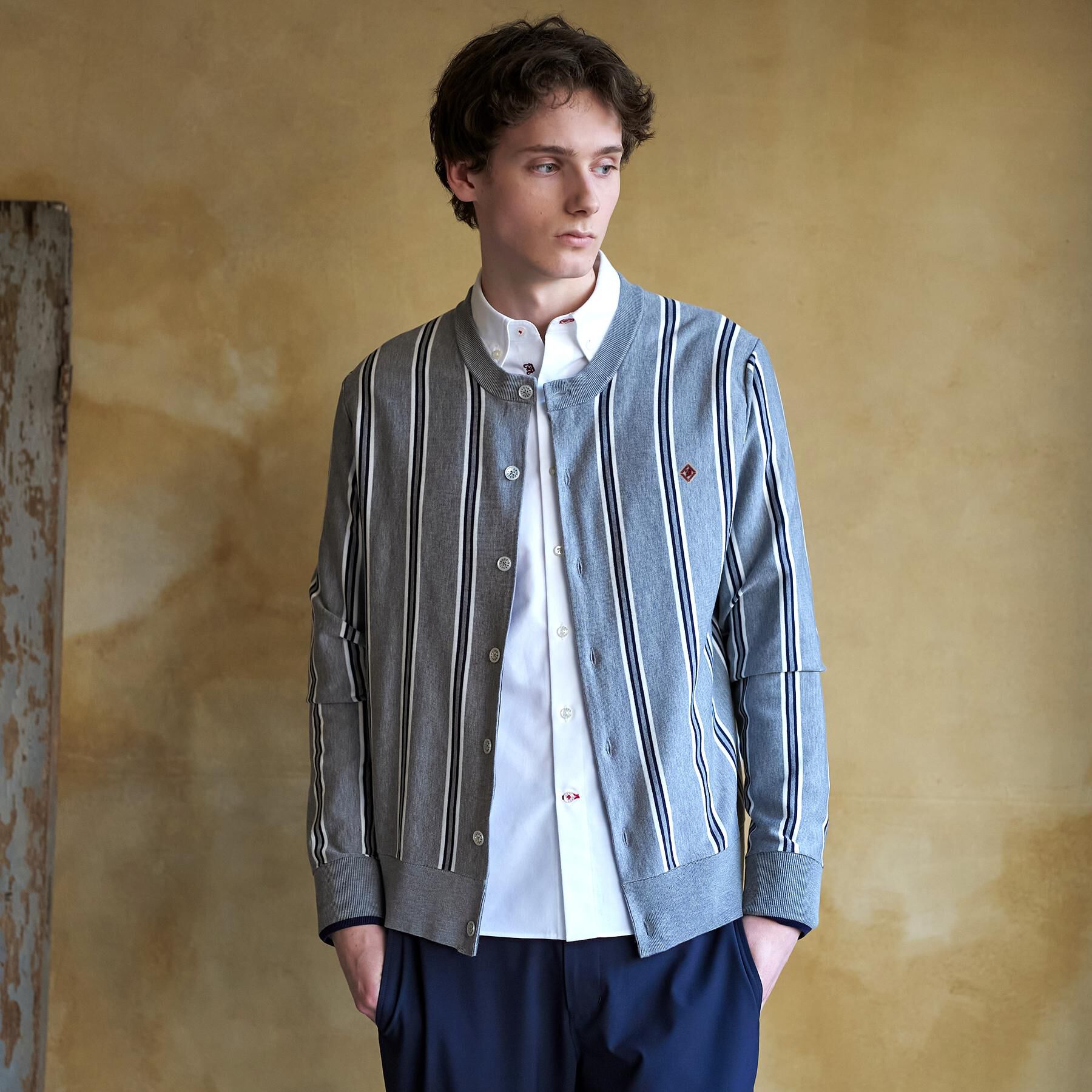 DRESSTERIOR「【ウォッシャブル】ウールレーヨン ストライプラウンドネックカーディガン」|カーディガン|