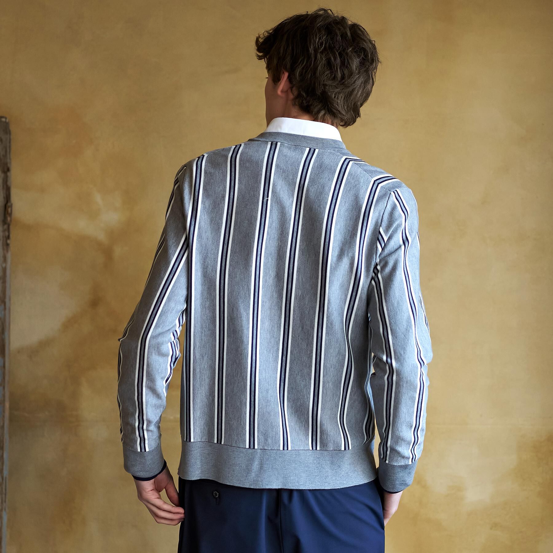 DRESSTERIOR「【ウォッシャブル】ウールレーヨン ストライプラウンドネックカーディガン」|カーディガン|