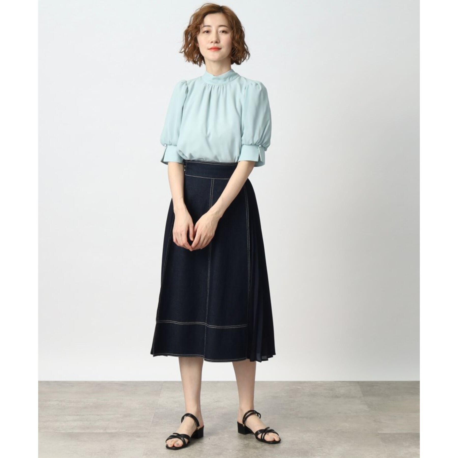 grove「グローブ人気のスカート！デニムサイドプリーツスカート」|スカート|