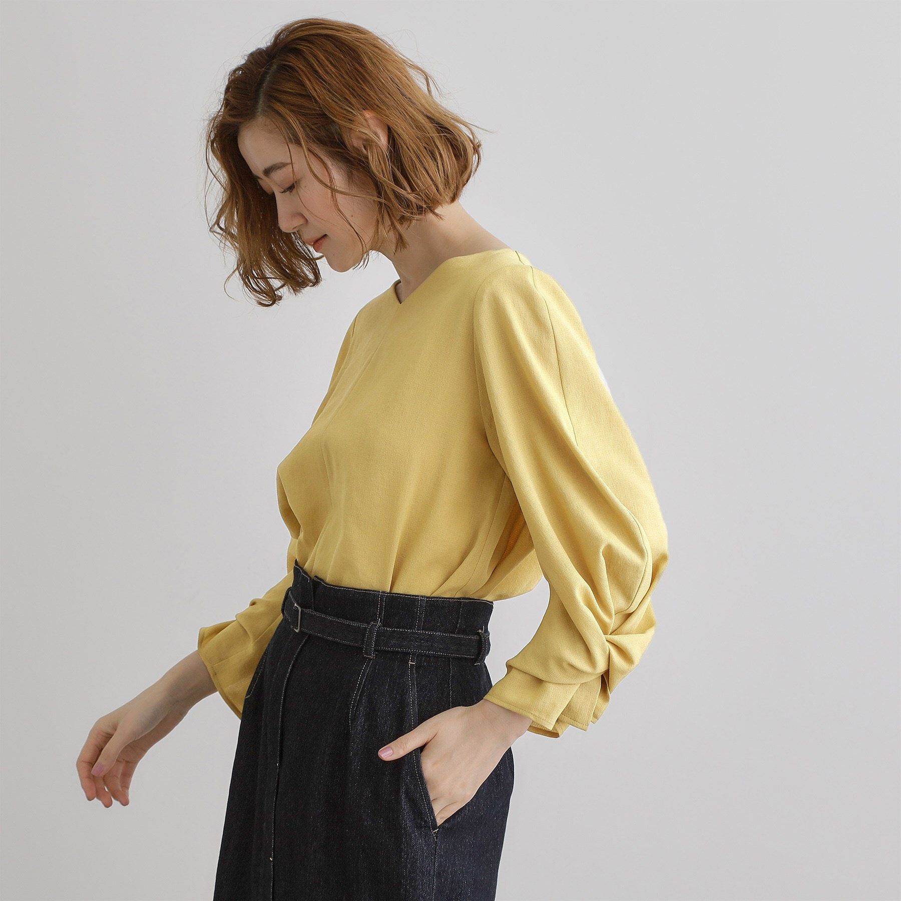 grove「【毎日着たい】麻調メッシュ袖コンシャスブラウス」|シャツ・ブラウス|