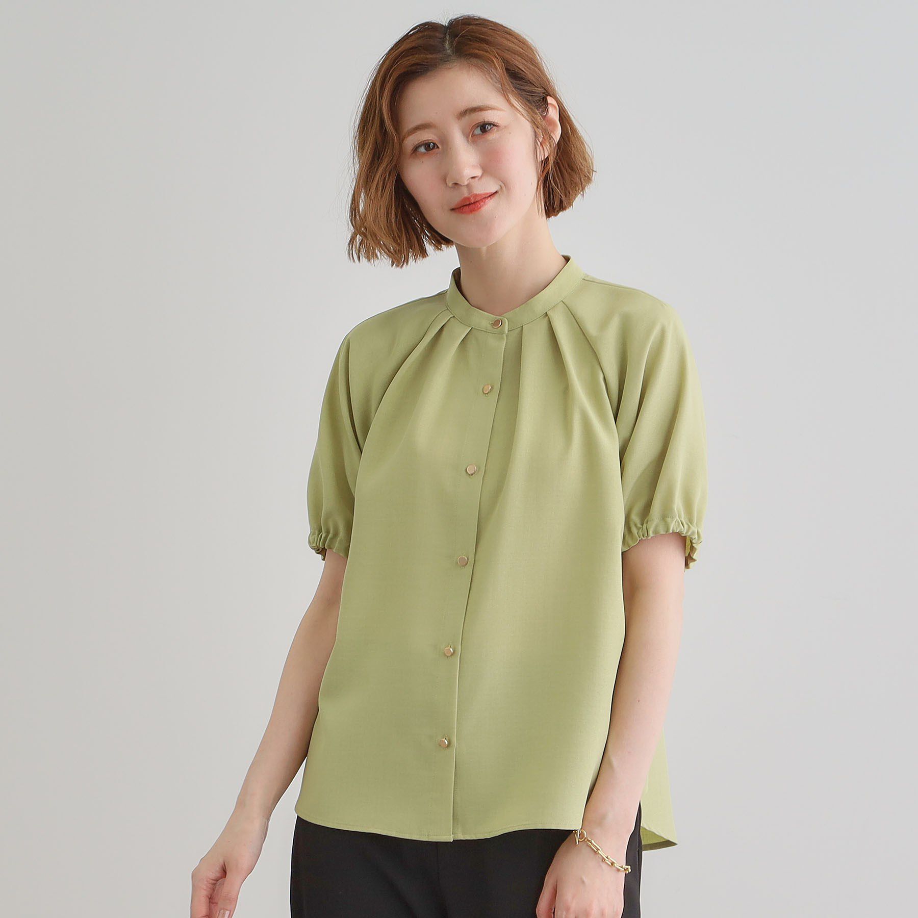 grove「【洗える・シワになりにくい】麻調スリーブドロストブラウス」|シャツ・ブラウス|