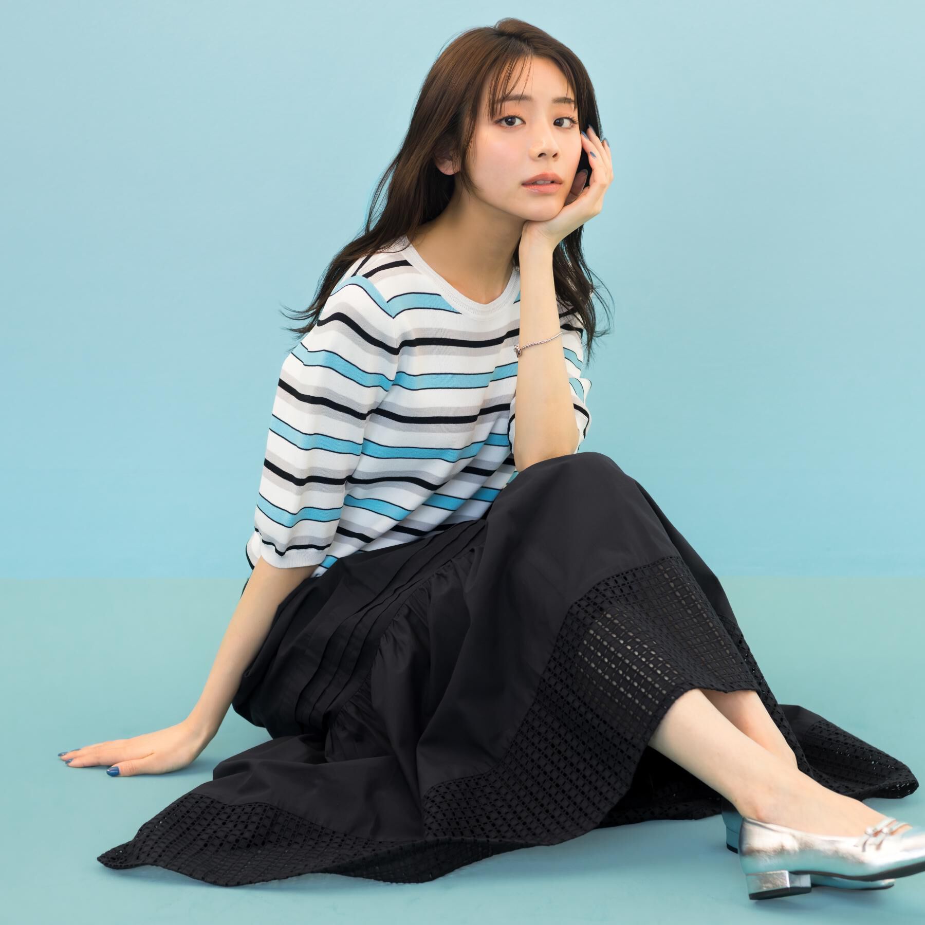 grove「【貴島明日香さん着用・シリーズ累計34万枚】やわらかドライタッチ 五分袖クルーネックニット」|ニット・セーター|