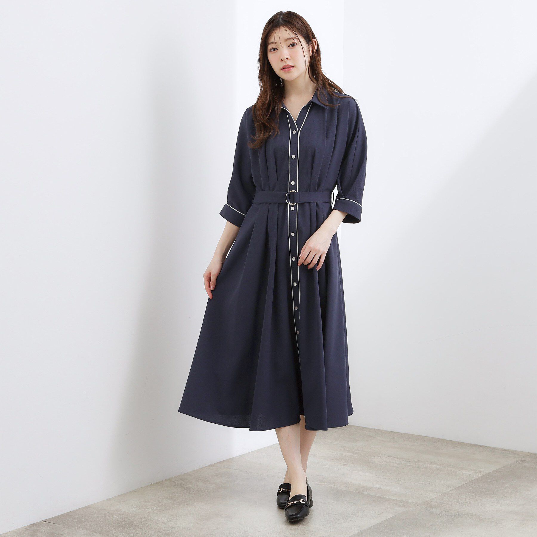 grove「【貴島明日香さん着用・美シルエット】ウエストタック配色ワンピース」|ワンピース|