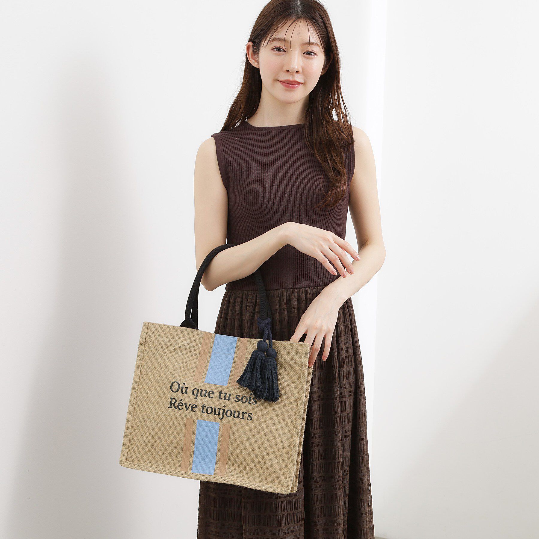 grove「ストライプジュートタッセルA4トート」|トートバッグ|