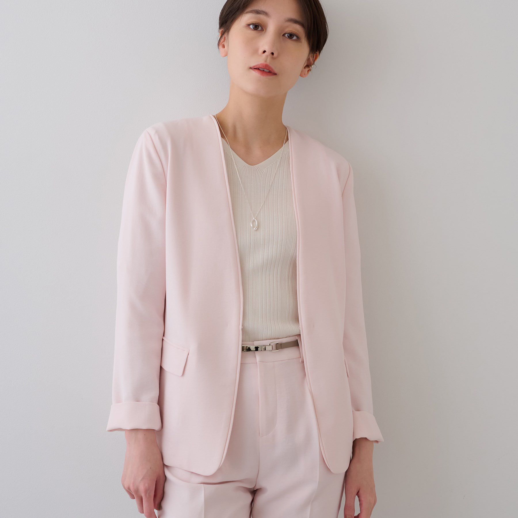 INDIVI「【着る日傘/遮熱/UVケア】ノーカラージャケット」|スーツ|ライトピンク(070