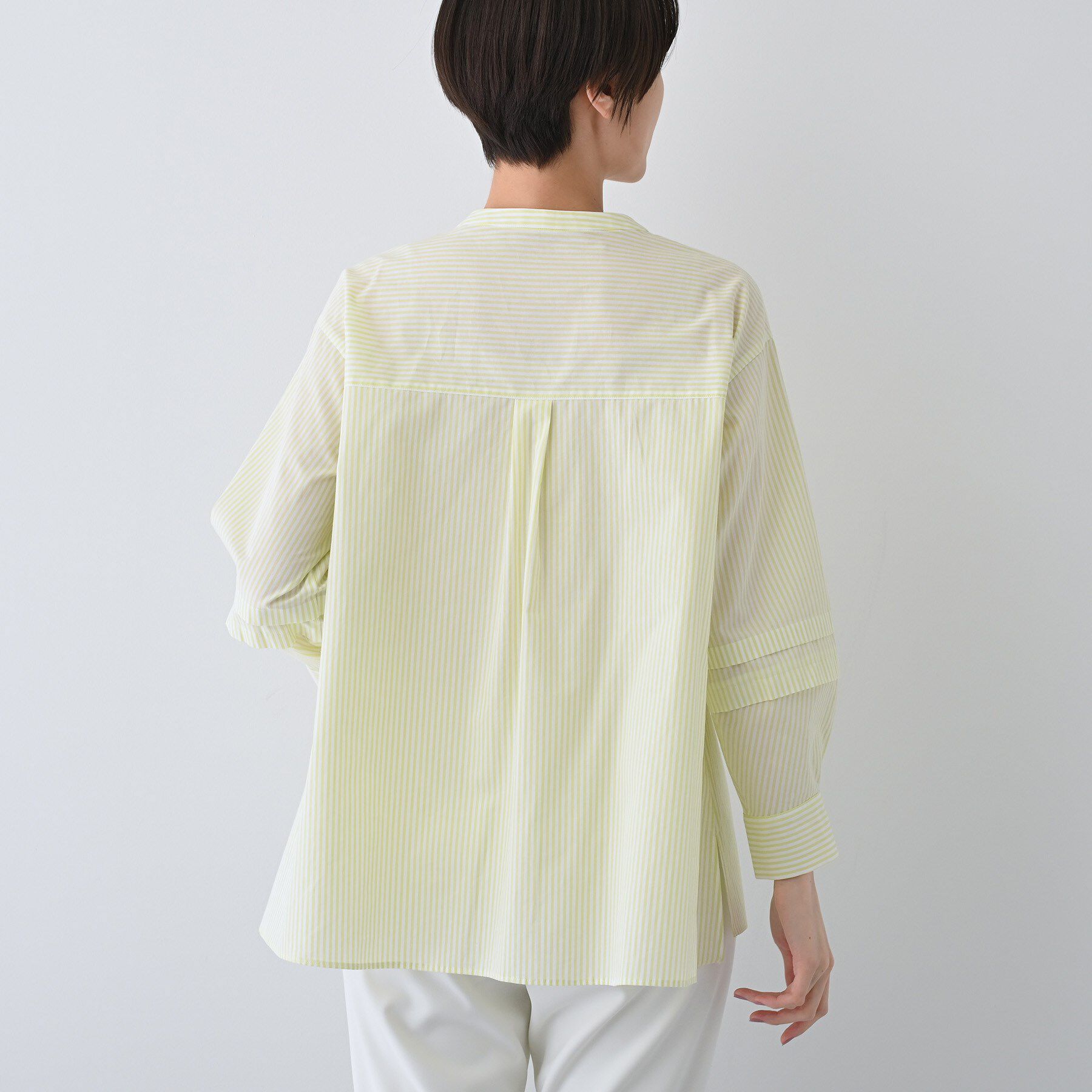 INDIVI「【UVケア／カラーストライプ柄】タックデザインブラウス」|シャツ・ブラウス|