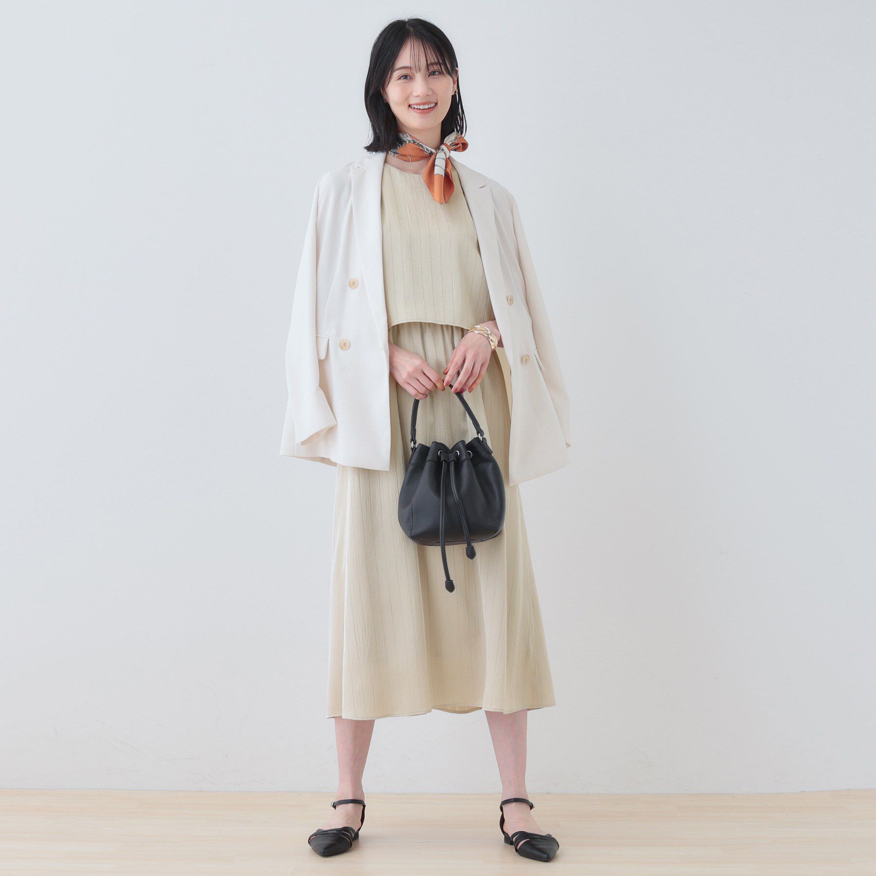 INDIVI「【洗える／UVケア／セット見え】ストライプ柄サテンワンピース」|ワンピース|